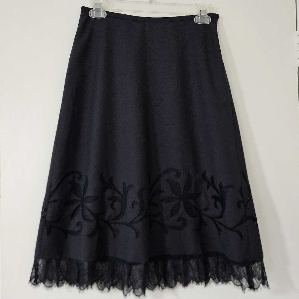 LOFT Womens Skirt 2P Wool Midi Lace Trim Whimsigoth A-line Wool Boho Witchy